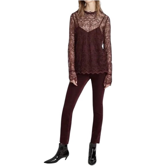 NWT Theory Dark Currant Wine Burgundy Lace Blouse w/Separate Camisole Reg. $315 - Picture 1 of 13
